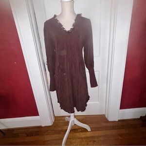 Womens Maven West Long Sleeve Brownish (burgundy hint) Fringed Dress neck sz med